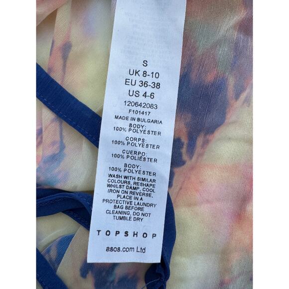 NEW TOPSHOP NORDSTROM Multicolor Printed Long Sleeve Ruched Top Size 4-6 - Picture 9 of 9